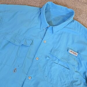 Columbia PFG Men's 2XL Button Down Omni Shade Light Blue Shirt Fishing Vented